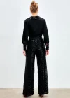 Kemerli Payet Pantolon - Siyah