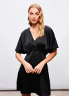 Yarasa Kol Mini Elbise - SİYAH