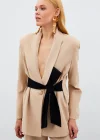 Beli Kuşaklı Uzun Ceket - BEJ