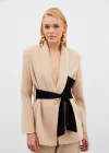 Beli Kuşaklı Uzun Ceket - BEJ