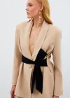 Beli Kuşaklı Uzun Ceket - BEJ