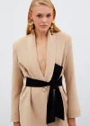 Beli Kuşaklı Uzun Ceket - BEJ