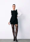 Düğmeli Uzun Süet Yelek - SİYAH