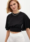 Kolyeli Kısa Kol Bluz - SİYAH