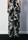 Çiçek Desenli Saten Pantolon - SİYAH