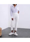 Kadın Beyaz Önü Flatolu Yüksek Bel Zr Model Kumaş Pantolon