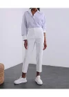 Kadın Beyaz Önü Flatolu Yüksek Bel Zr Model Kumaş Pantolon
