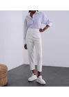 Kadın Beyaz Önü Flatolu Yüksek Bel Zr Model Kumaş Pantolon