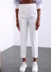 Kadın Beyaz Önü Flatolu Yüksek Bel Zr Model Kumaş Pantolon