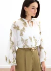 Nakışlı Şifon Gömlek - Haki