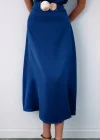 Kemer Aksesuarlı Kloş Etek - LACİVERT