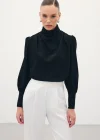 Drape Detaylı Bluz - Siyah