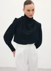 Drape Detaylı Bluz - Siyah