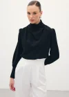 Drape Detaylı Bluz - Siyah