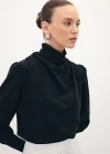 Drape Detaylı Bluz - Siyah
