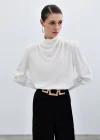 Drape Detaylı Bluz - Ekru