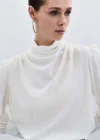 Drape Detaylı Bluz - Ekru