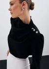 Düğmeleri Taş Detaylı Bluz - Siyah