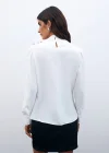 Düğmeleri Taş Detaylı Bluz - Ekru