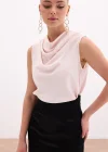 Degaje Yaka Kolsuz Bluz - Pudra