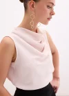 Degaje Yaka Kolsuz Bluz - Pudra