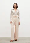 Bel Aksesuarlı Bol Paça Pantolon - BEJ