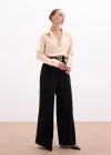 Bel Aksesuarlı Bol Paça Pantolon - SİYAH
