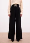 Bel Aksesuarlı Bol Paça Pantolon - SİYAH