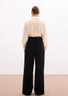 Bel Aksesuarlı Bol Paça Pantolon - SİYAH