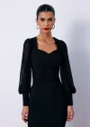 Balon Kol Crop Bluz - Siyah