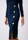 Düğme Detaylı Kalem Etek - LACİVERT