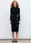 Düğme Detaylı Kalem Etek Şık Siyah