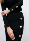 Düğme Detaylı Kalem Etek Şık Siyah