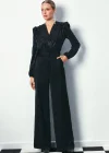Parlak Çizgili Bodysuit Bluz - SİYAH