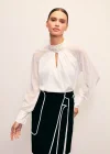 Yaka Aksesuarlı Bluz - Ekru