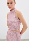 Kolsuz Payetli Bluz - Pudra