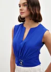 Toka Detaylı Kolsuz Bluz - SAX MAVİ