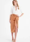 Yırtmaçlı Saten Etek - Camel
