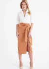 Yırtmaçlı Saten Etek - Camel