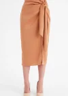 Yırtmaçlı Saten Etek - Camel