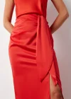 Bağlamalı Saten Etek - Mercan