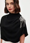 Tek Omuz Aksesuarlı Salaş Bluz - SİYAH
