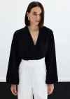 Aksesuar Detaylı Bodysuit Bluz - SİYAH