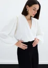 Aksesuar Detaylı Bodysuit Bluz - Ekru