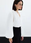 Aksesuar Detaylı Bodysuit Bluz - Ekru