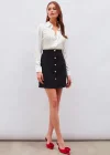 Düğme Detaylı Mini Etek - Siyah