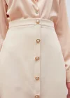 Düğme Detaylı Mini Etek Bej