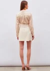 Düğme Detaylı Mini Etek Bej
