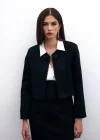 Boncuk Aksesuarlı Kısa Ceket - Siyah