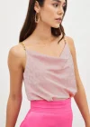 Zincir Askılı Saten Bluz - Pembe